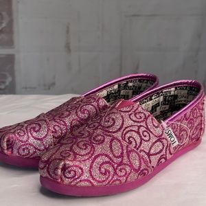 Toms Alpargata Girls Pink Glittler Sparkle Slip On Sneaker Shoes Sz. 13.5 Y